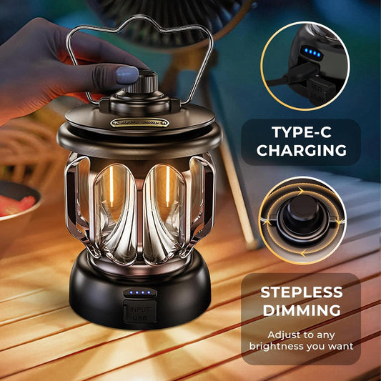 Rechargeable Camping Lantern Multifunction LED Dimmable Retro Lamps