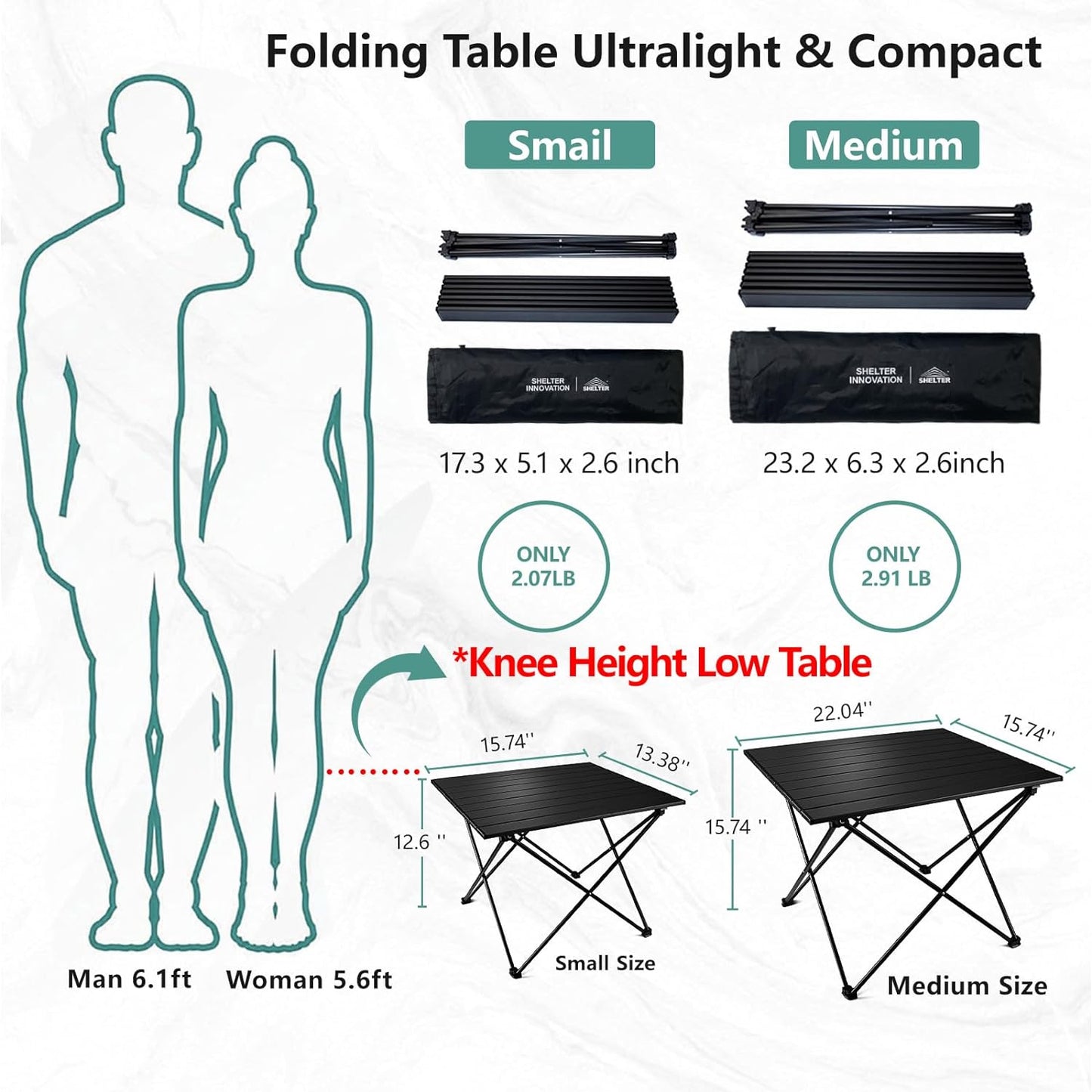 Lightweight Compact Portable Aluminum Folding Camping Table with Carry Bag