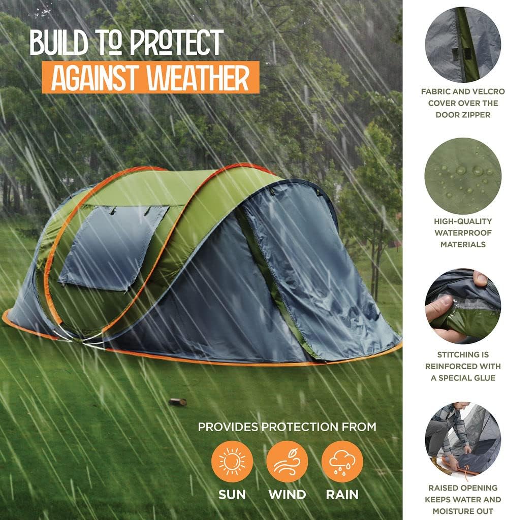 4 Person Pop Up Tent for Camping - Lightweight & Portable